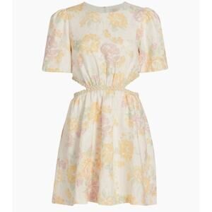 Wayf Plaza Cut-Out Minidress Yellow Garden Twee Floral Coquette Sz XL Cocktail